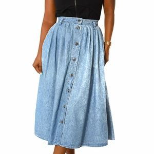 Vintage Denim Skirt High Waist Midi Button Size XS